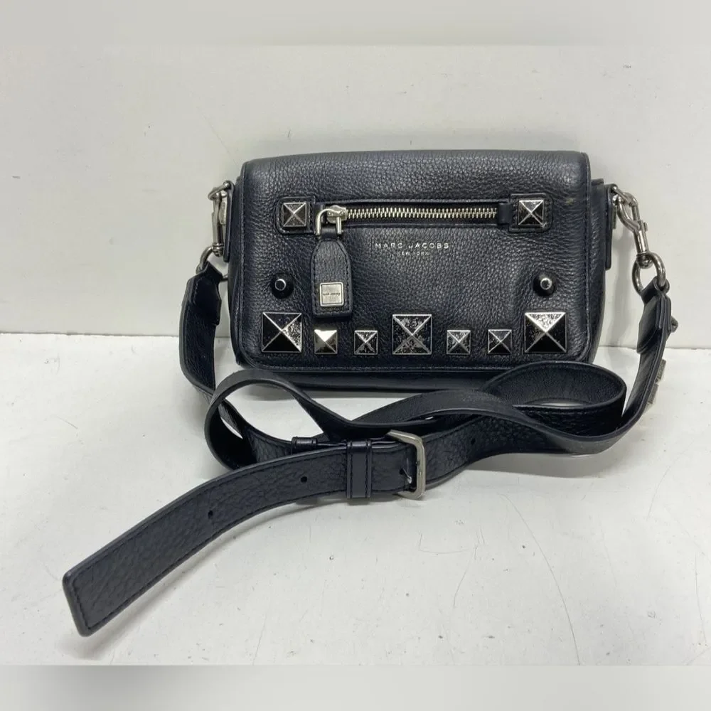 Marc Jacobs Designer Recruit Chipped Black Studded Crossbody Bag Purse